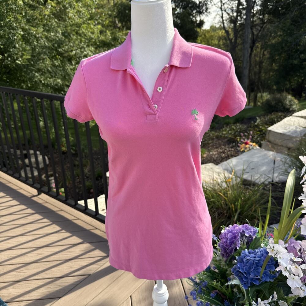 Lilly Pulitzer Classic Fit Pink Solid Short Sleeve Polo Shirt Women’s S (261)